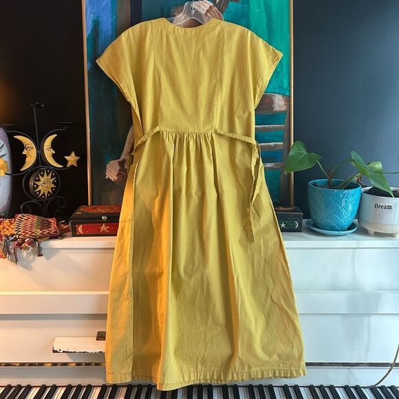 Vintage Boho Prairie Yellow Mustard Midi Dress with Fruit Healthy Life Logo M - Picture 15 of 16